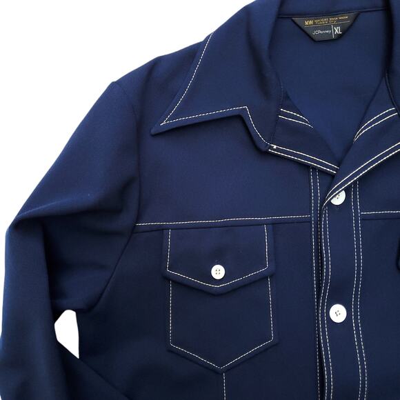 Vintage JC Penney Blue Pointed Collar Polyester Shirt Jacket Shacket Sz XL - Picture 3 of 10